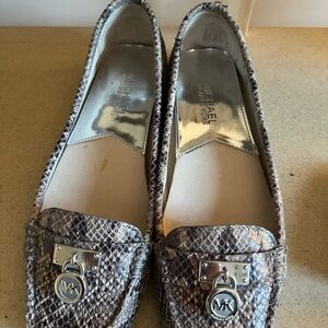 Michael Kors – Size 7 Dark Sand Embossed Leather Loafer with Snake Pattern